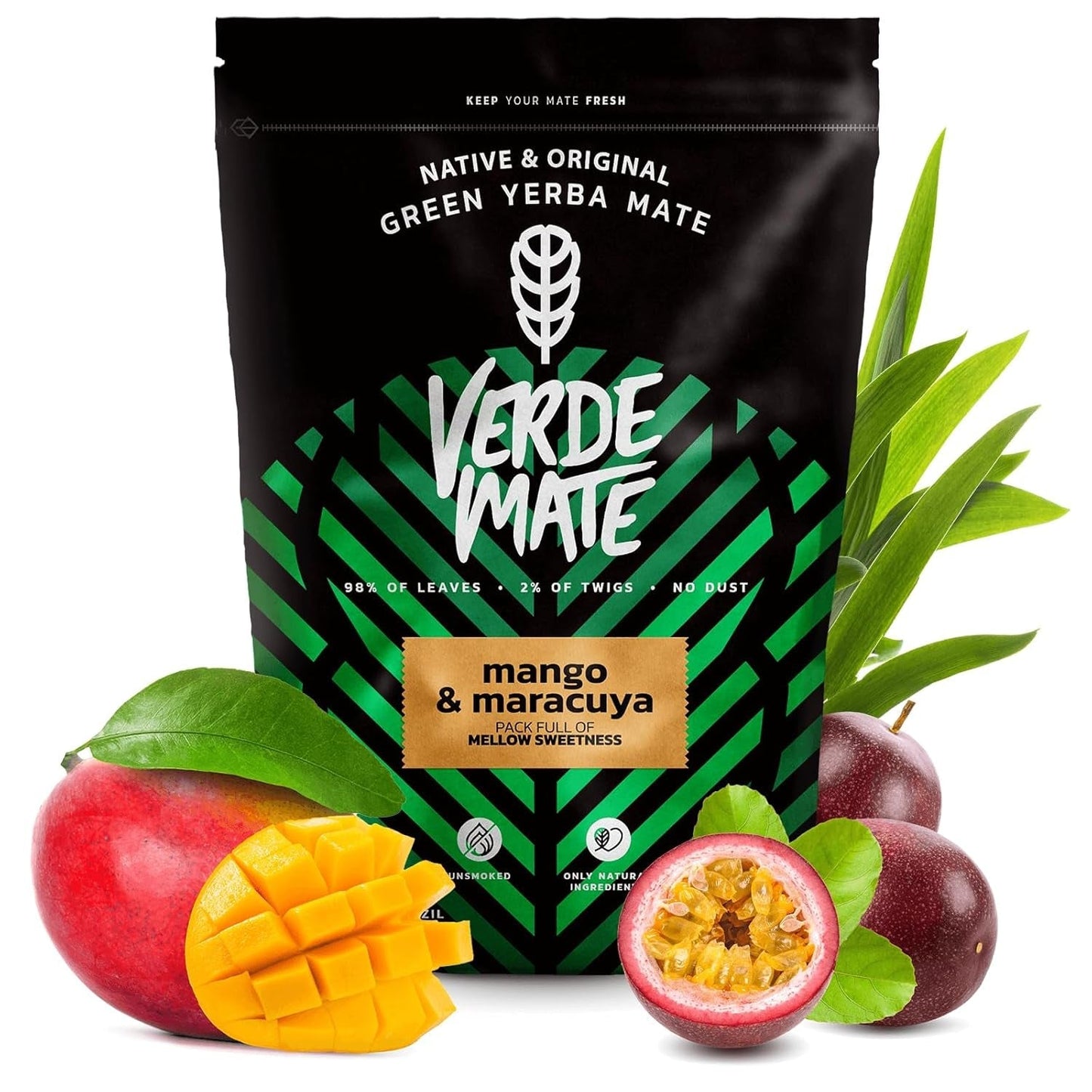 Green Mate Mango Verde y Maracuyá 0,5Kg | Té de yerba mate | El sabor exótico del té Mate El poder de refrescarse | Estimulación natural | Té Mate de Brasil | 500 gramos
