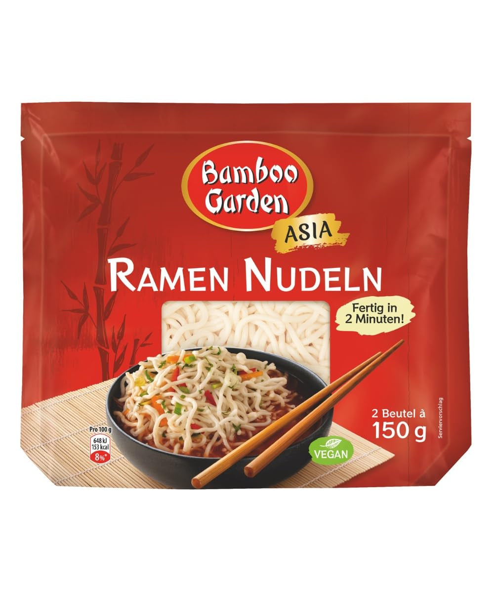 Bamboo Garden - Fideos ramen precocidos | Listo en 2 minutos | Veganos | 300 g en una bolsa