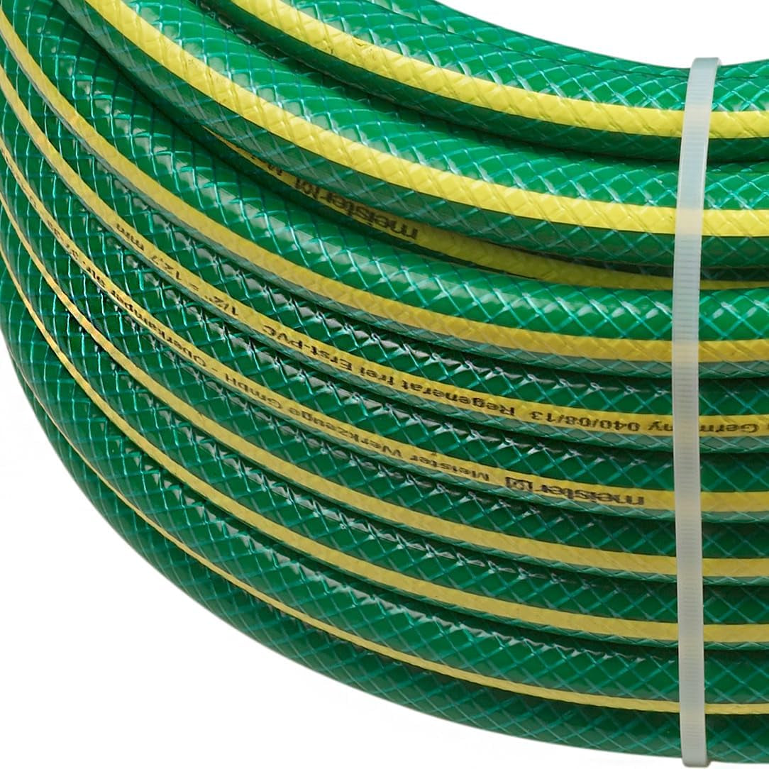 Meister Manguera de jardín tejida en cruz, 12,7 mm (1/2 pulgada) - Longitud 30 m - Para regar áreas pequeñas - Resistente al aplastamiento y a la abrasión - Resistente a los rayos UV, Manguera de jardín de PVC virgen, Manguera de agua, 9930260