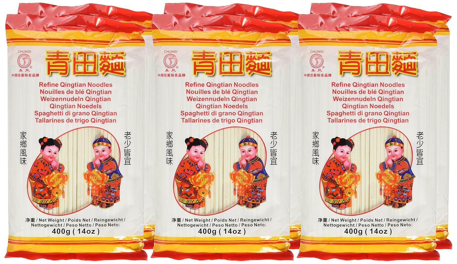 Fideos de trigo (Qingtian), paquete de 6 (6 paquetes x 400 g)