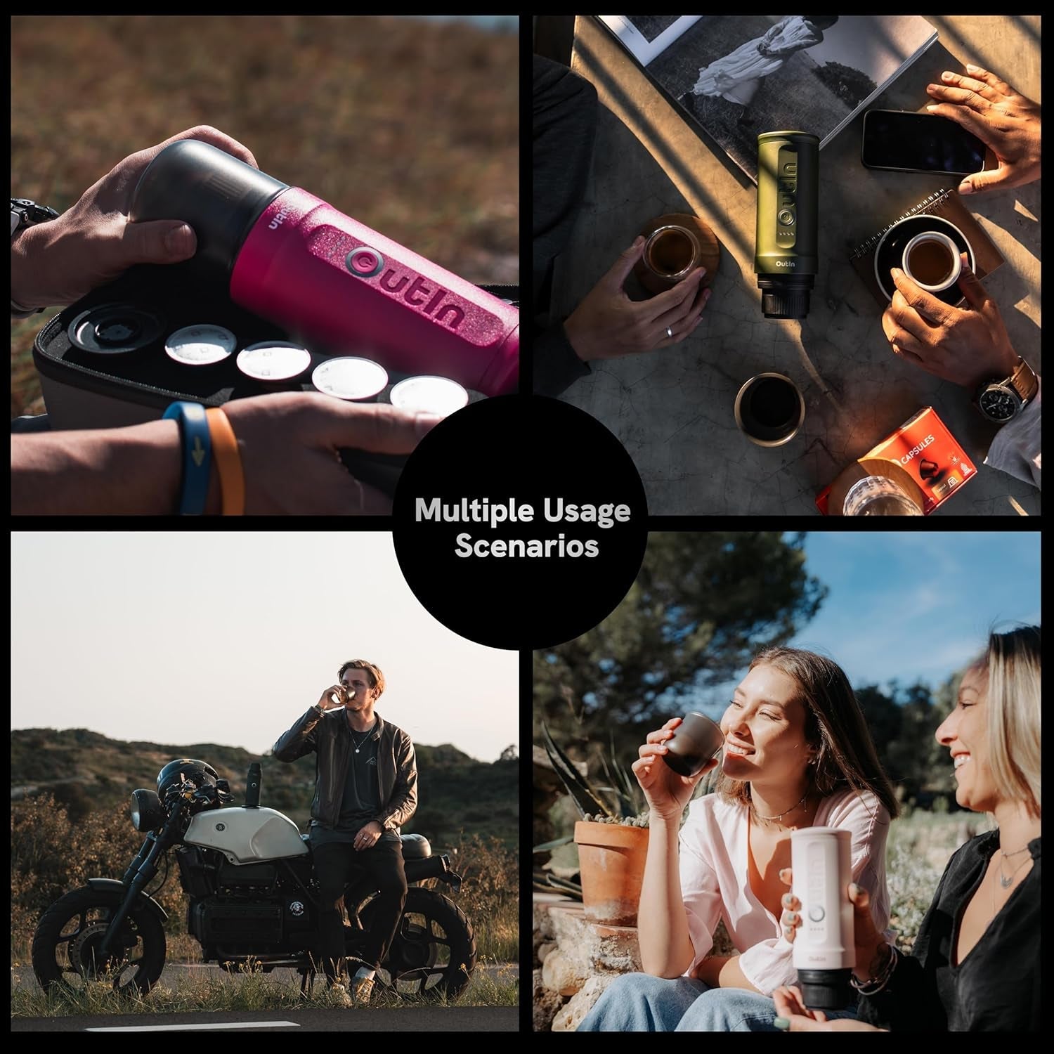 OutIn Nano Cafetera Eléctrica Portátil, Cafetera para Camping, Autocalentamiento USB-C, Compatible con Café Molido y Cápsulas NS