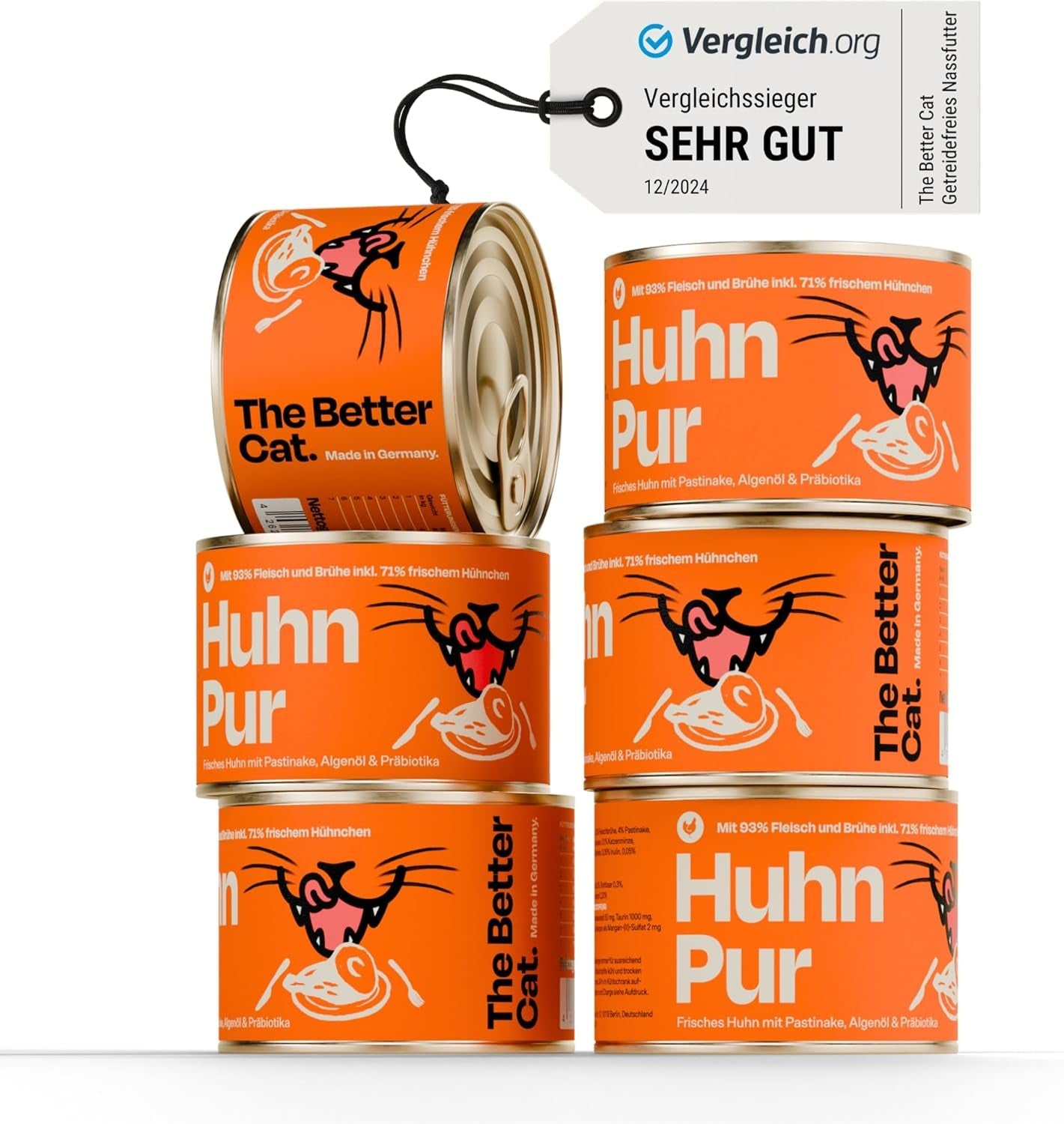 The Better Cat - Comida húmeda sin cereales con contenido extra alto de carne - Comida premium para gatos sin cereales y sin azúcar (200 g, Pollo)