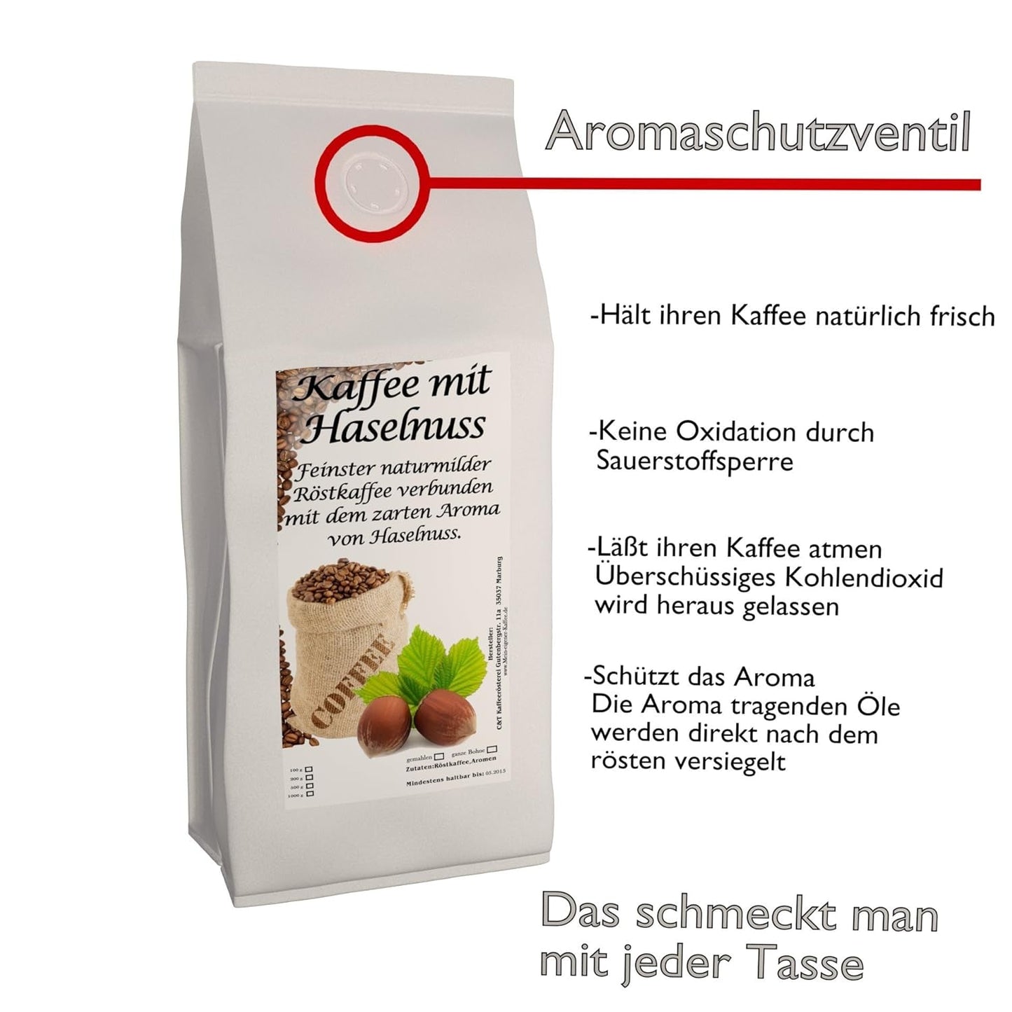 Café con avellanas aromáticas, 3 granos enteros de 1000 g