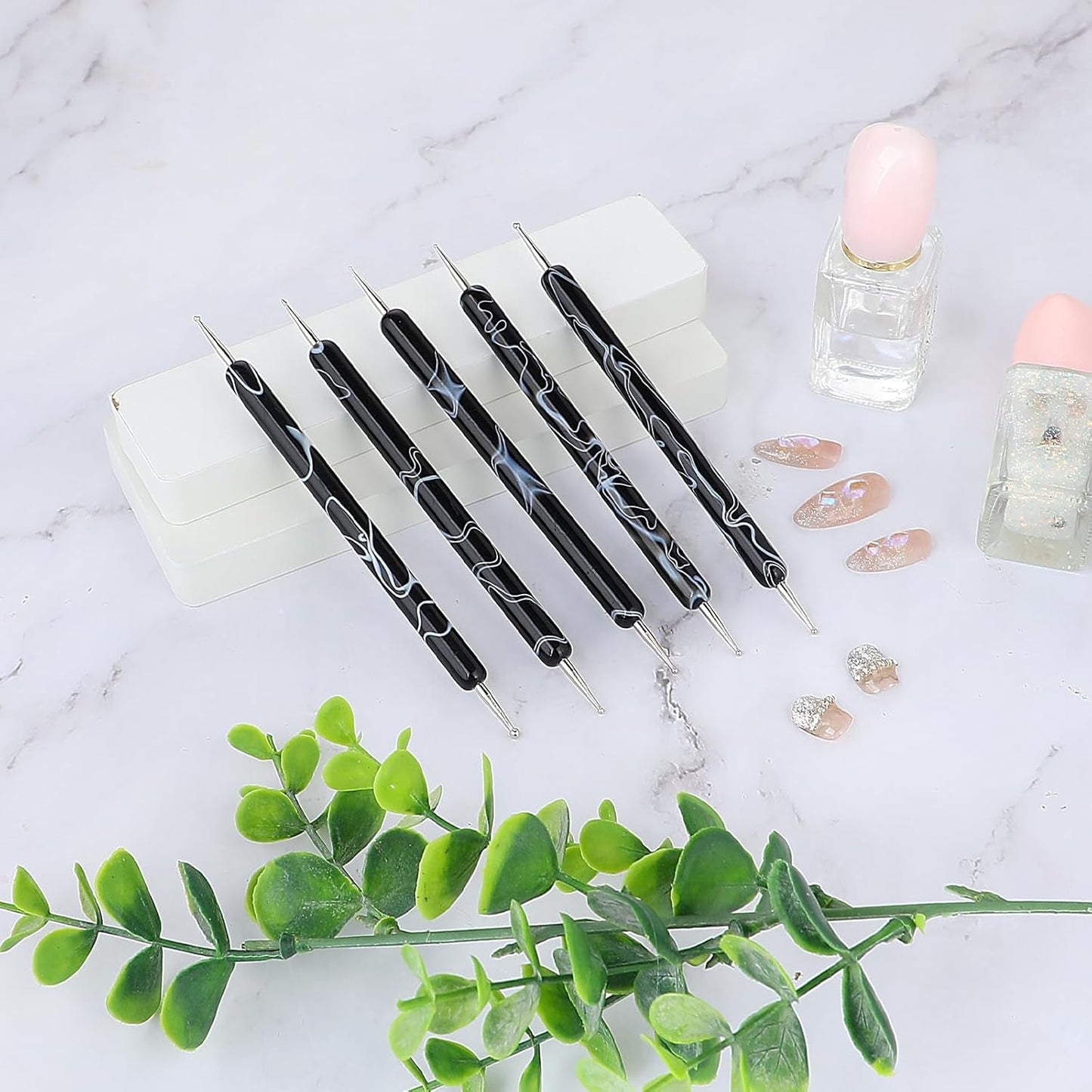 5 piezas Nail Design Dotting Tools Nagelkunst Werkzeug Nagelpunkt Pinsel Punktierung Stift Marbleizing Werkzeug Für Nagelack Maniküre, Schwarz