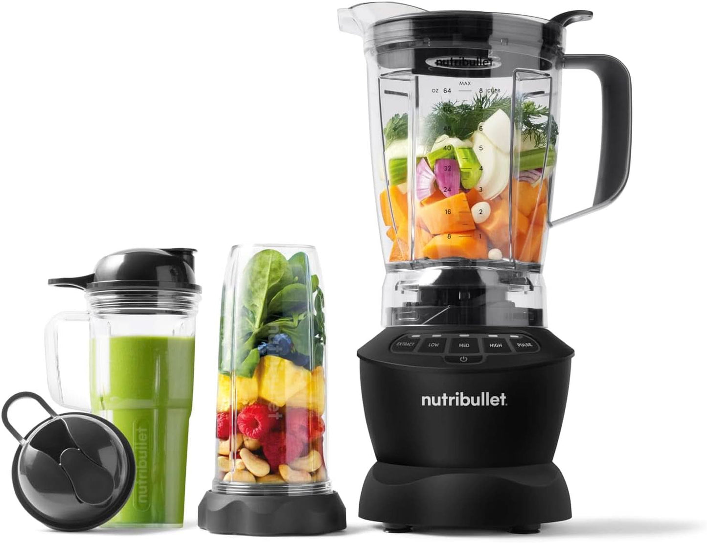 Nutribullet Batidora de tamaño completo, batidora eléctrica, batidora multifunción Stabmixer, batidora profesional, batería de 1000 vatios, vaso de 1,6 l, gris, NBF450DG Cocina Naty Shop Dunkelgrau 1200 vatios