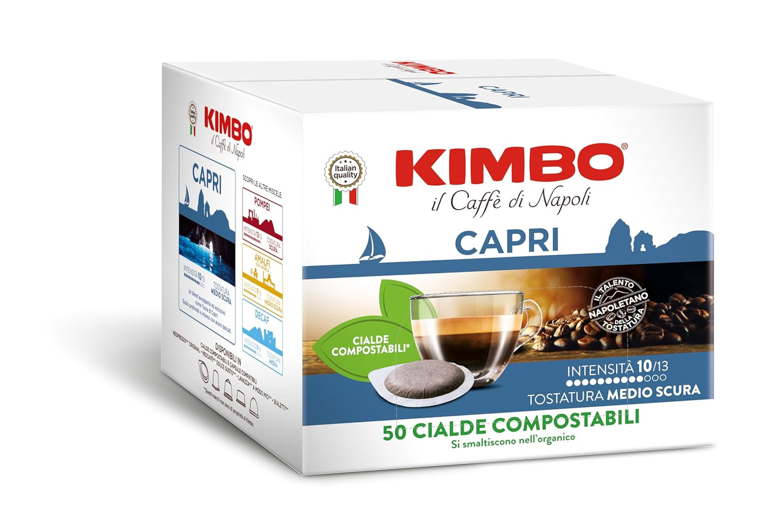 , Le Meraviglie del Gusto Capri, 50 Kaffeepads, Tiefer und Intensiver Gesmack, Intensität 10/13, Mittel-dunkle Röstung, 1 Packung mit 50 Pods