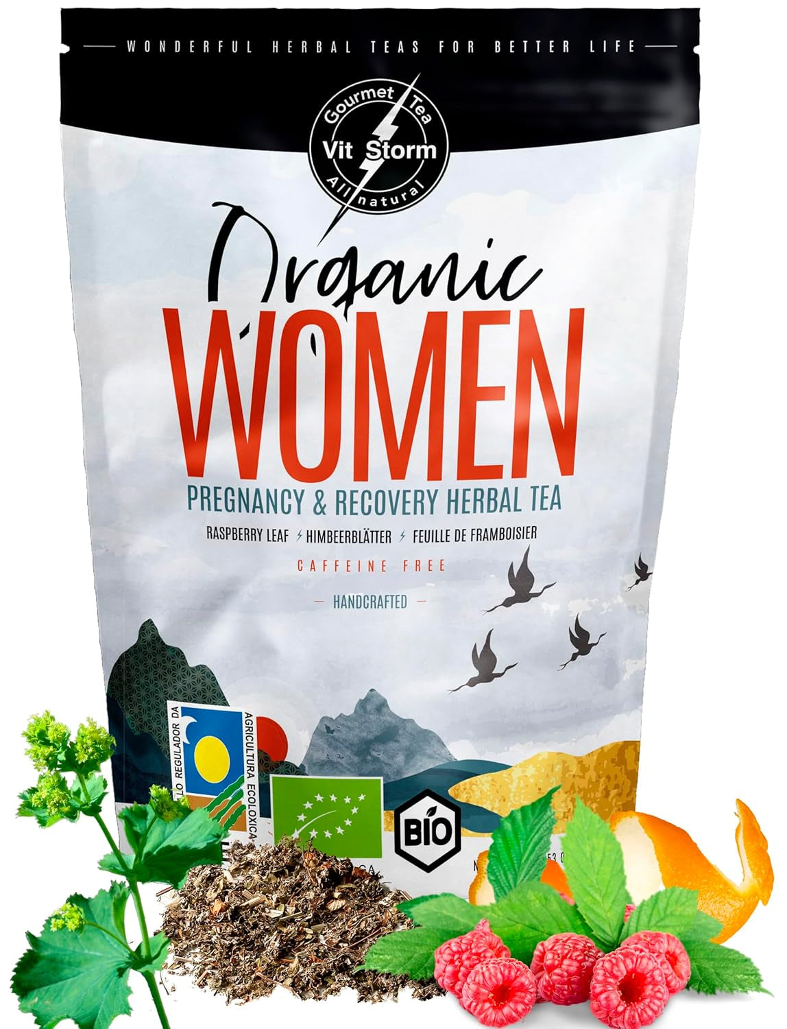 VITSTORM® BIO TEE Mom & Kids - Té para mujeres y lactancia - Rooibos, manzana, hinojo, melisa, alquimilla, fresa - Té relajante - Afrutado y delicioso - Sin cafeína - Té de hierbas 100 g