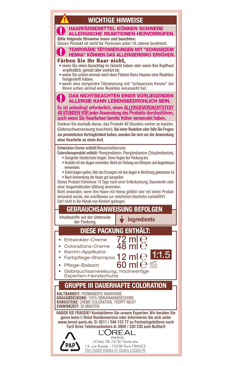 L'Oréal Paris Tinte permanente para cada tono de piel, coloración sin amoniaco, tonos nude universales con cobertura total de canas, Excellence Creme, núm. 5U Castaño claro (marrón), 1ud Tinte para el cabello Naty Shop