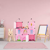 Relaxdays Estantería modular para habitación infantil, diseño Castillo de princesas, plástico, armario para montar con puertas, HL: 128 x 110 x 37 cm, rosa