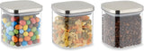 Relaxdays Tarros de Conservación con Tapa, Juego de 3 Tarros de Conservación Cuadrados de 600 ml, Recipientes de Vidrio Herméticos, Cajas de Conservación de Alimentos Transparentes/Plateadas, Naty Shop Default Title