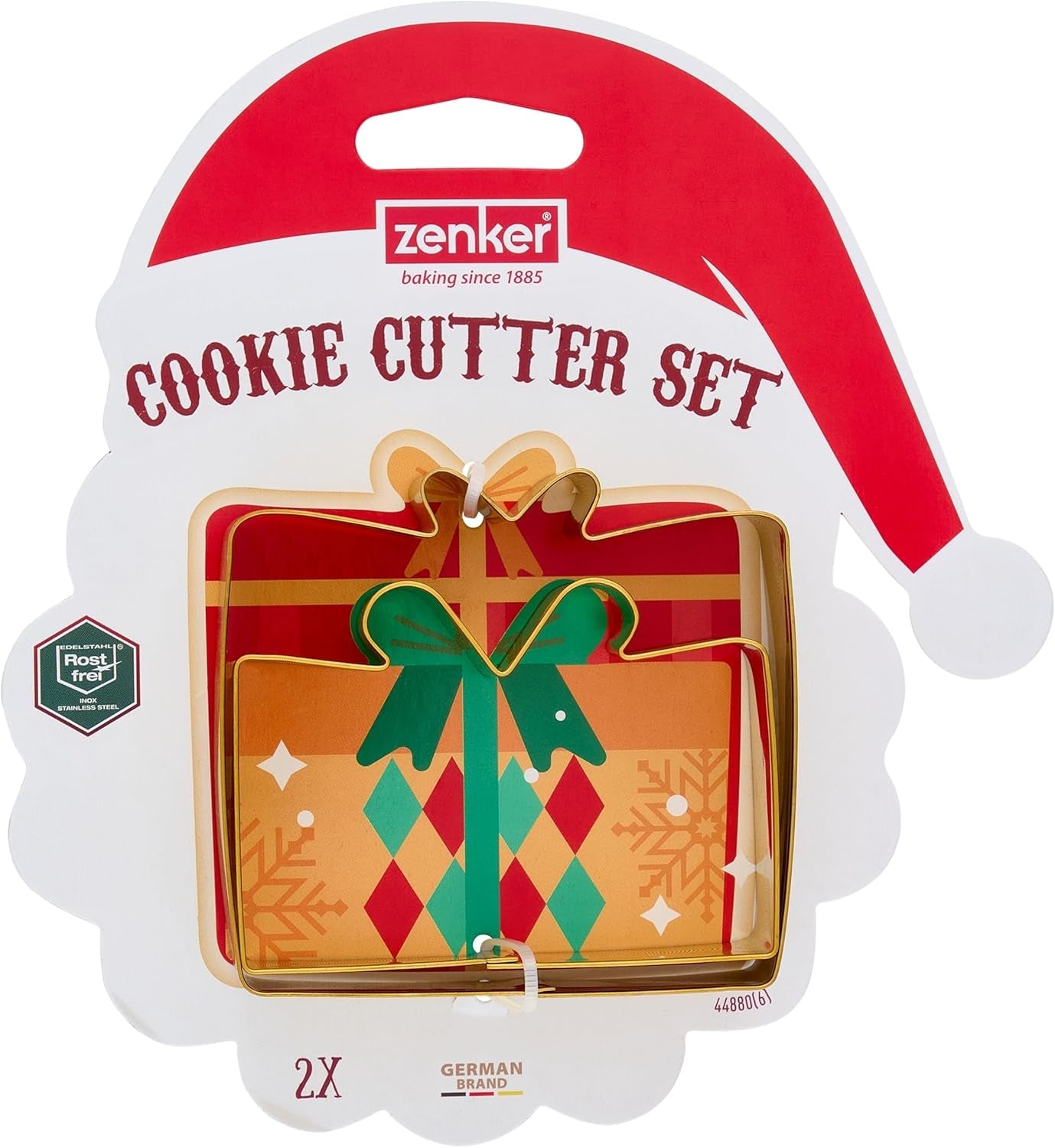 Zenker Juego de 2 cortadores de galletas, juegos de regalo, acero inoxidable, color dorado, tamaño de juego grande 8 x 8,5 cm, juego pequeño 6 x 8,5 cm