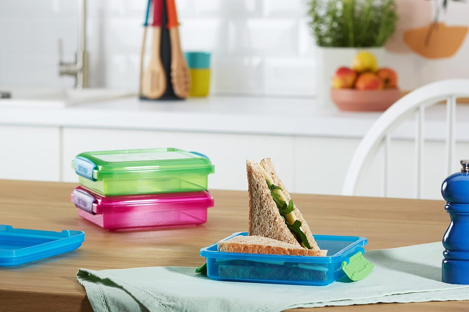 Sistema de caja sándwich para lonchera | 450ml | lonchera apilable y hermética con tapa | para niños y adultos | sin BPA | colores mezclados | Cajas de almacenamiento de alimentos Naty Shop de 3 piezas