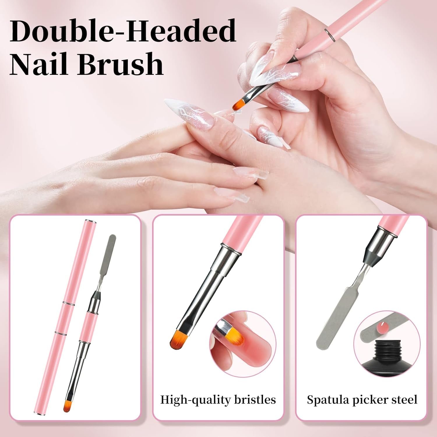 Juego de 120 formas de uñas dobles, plantillas de extensión de uñas con cepillo rosa de doble punta, clip para puntas de uñas, separador de dedos de esponja y lima de uñas para uñas de poligel