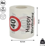 Juego de 4 papeles higiénicos "Feliz 40 cumpleaños" │40 cumpleaños 24 metros 2-telas 180Gr/Qm │ Papel higiénico con motivo de papel higiénico (4 X papel higiénico 40)