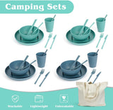 Juego de vajilla de camping para 4 personas, 53 piezas, vajilla de camping indestructible para 4 personas, vajilla de plástico ligero con bolsa de transporte, platos y cuencos apilables, vajilla de picnic para jardín y barbacoa
