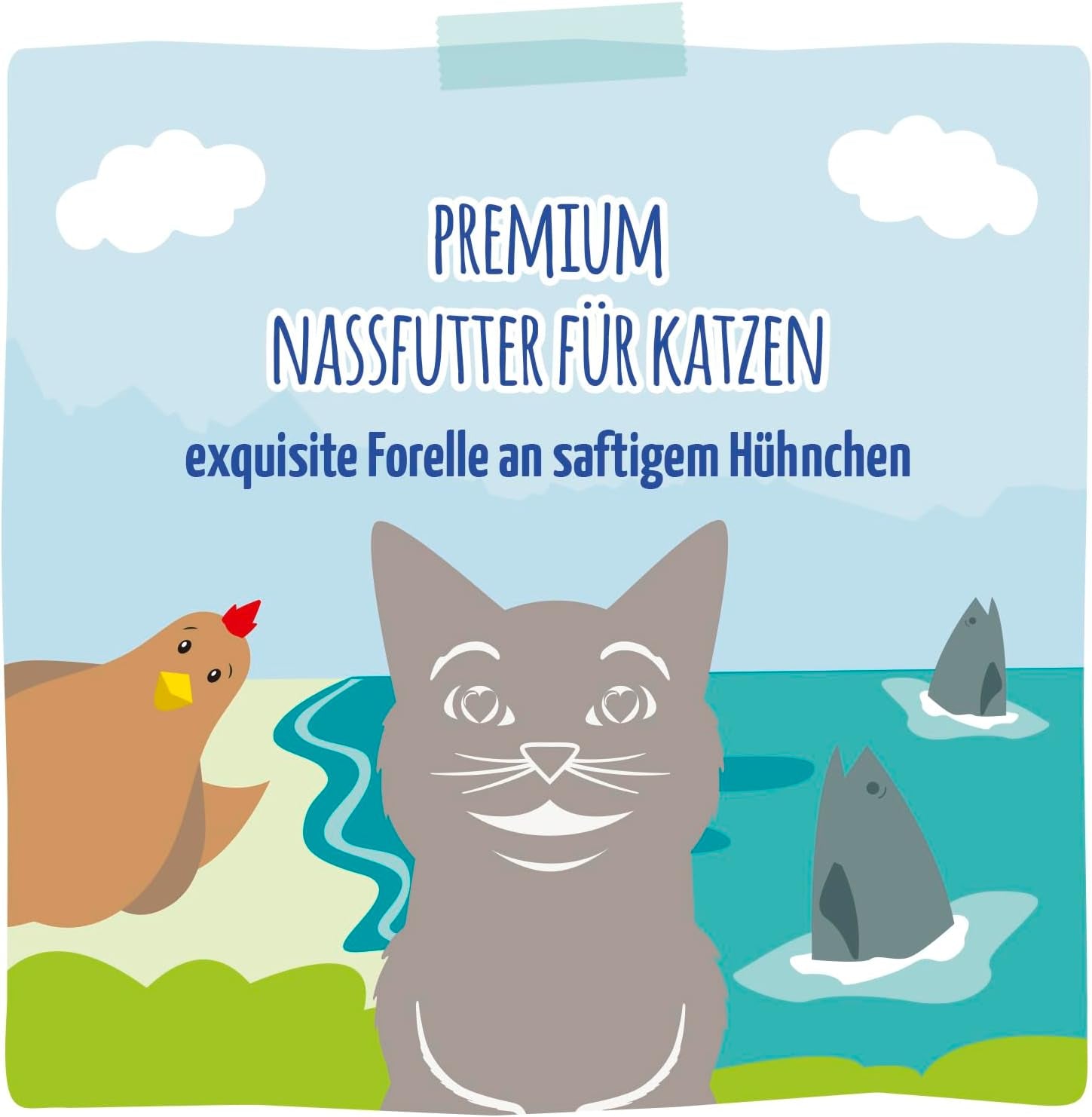 MjAMjAM - Comida húmeda premium para gatos - Trucha refinada con pollo jugoso, paquete de 6 (6 x 400 g), sin cereales