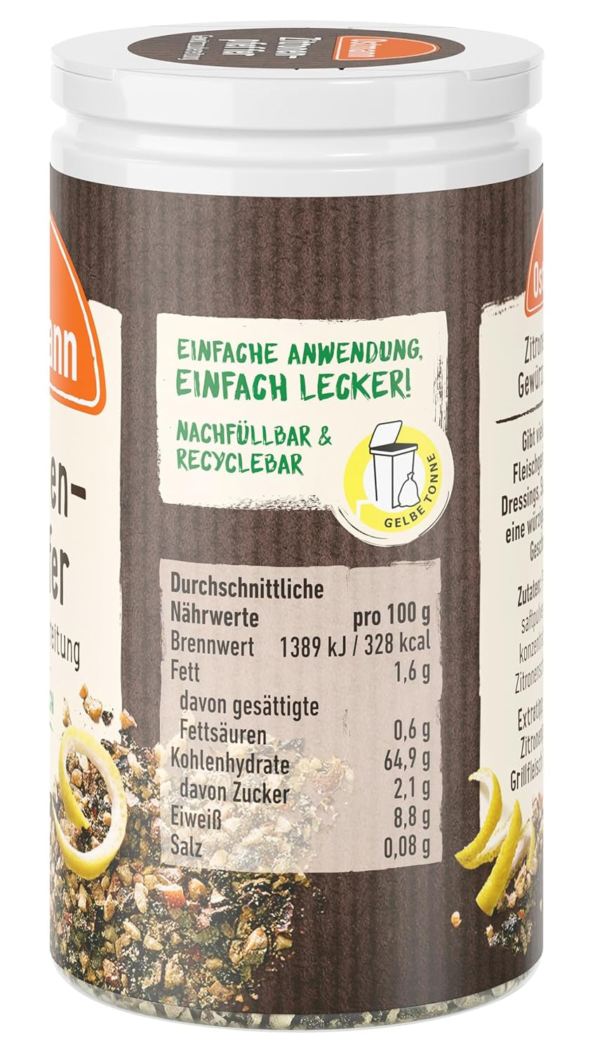 Ostmann Gewürze - Zitronenpfeffer Gewürzzubereitung | Para aderezos para ensaladas, salsas y platos de pescado 40 g en Der Streudose