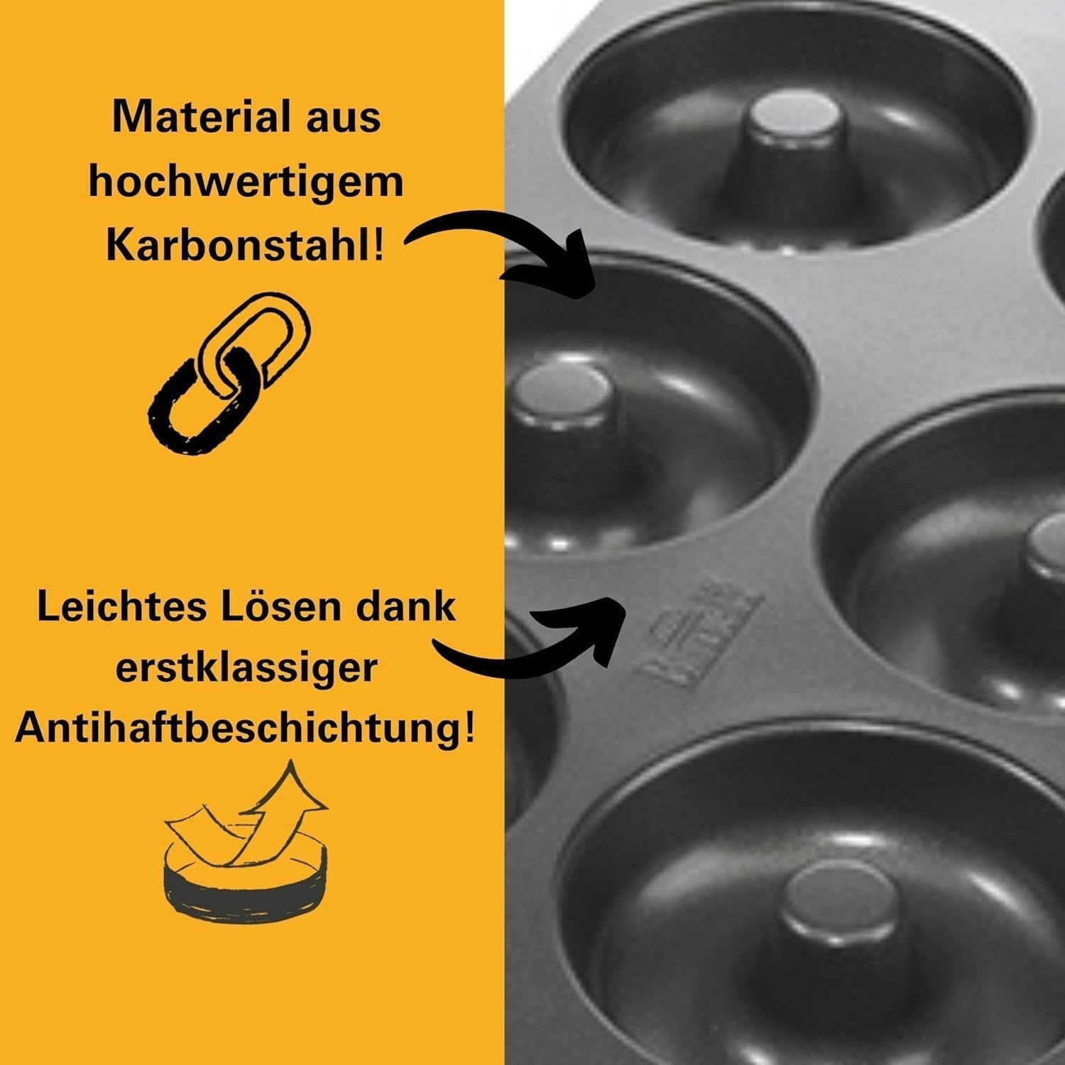 Birkmann, Easy Baking, Donutblech, Backform Für 6 Donuts, Mit Hochwertiger Antihaftbeschichtung, Ø 9 Cm, Mit Rezept, 881631 Moldes y bandejas para hornear Naty Shop