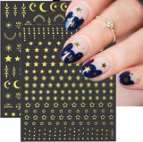 Hojas de pegatinas para uñas de estrella y luna doradas, alas de ángel, pegatinas para uñas de color dorado tostado, estrellas, láminas para uñas, pegatinas para uñas, accesorios de diseño de uñas, pegatinas para uñas