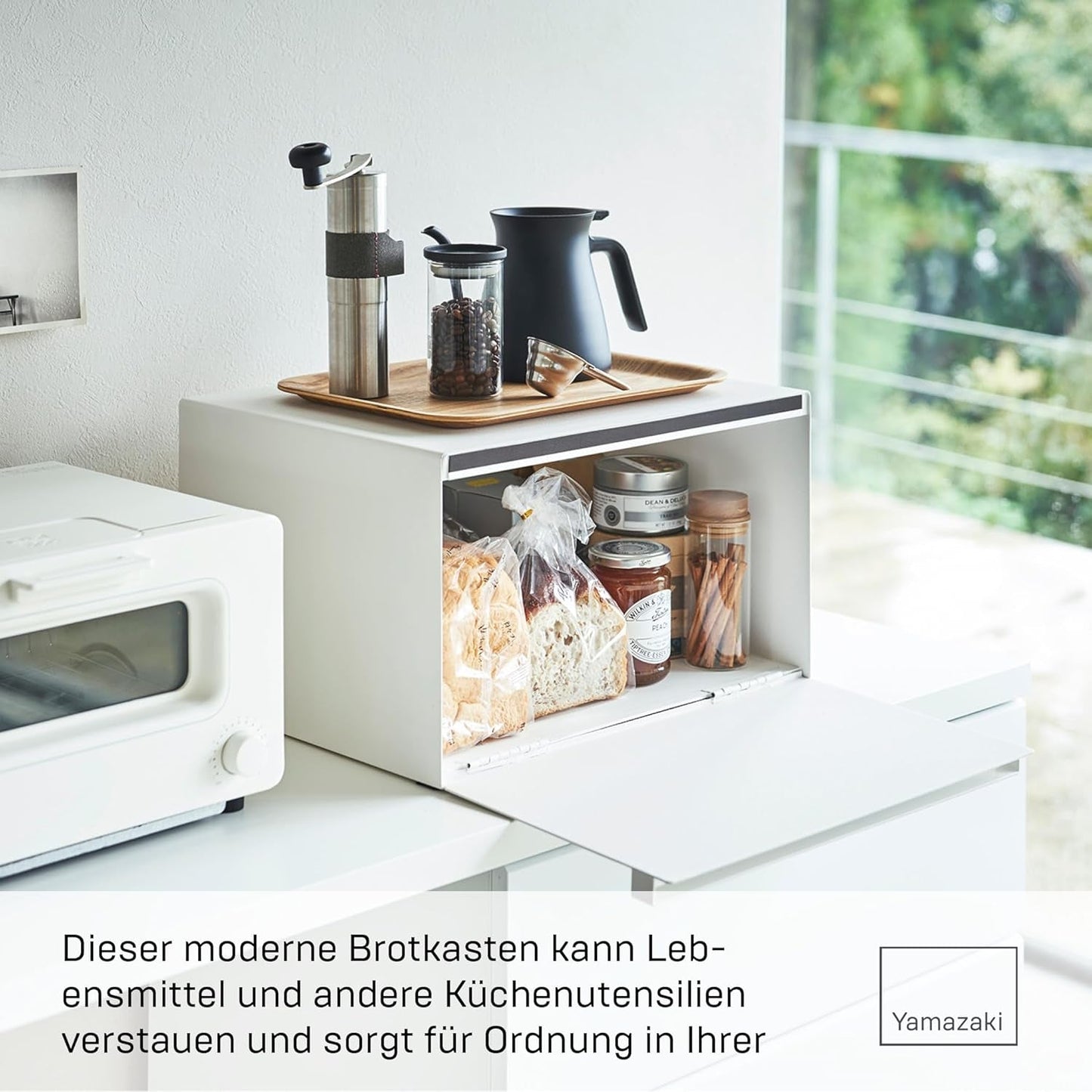 Yamazaki 4352 TOWER Panera, blanco, acero, minimalista, 40 x 34,5 x 24 cm Cajas para almacenar alimentos Naty Shop
