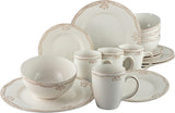 CreaTable, 23601, Serie Romantic Vintage, Vajilla de 16 piezas para 4, Servicio combinado de porcelana, Apto para lavavajillas y microondas, Fabricación de calidad