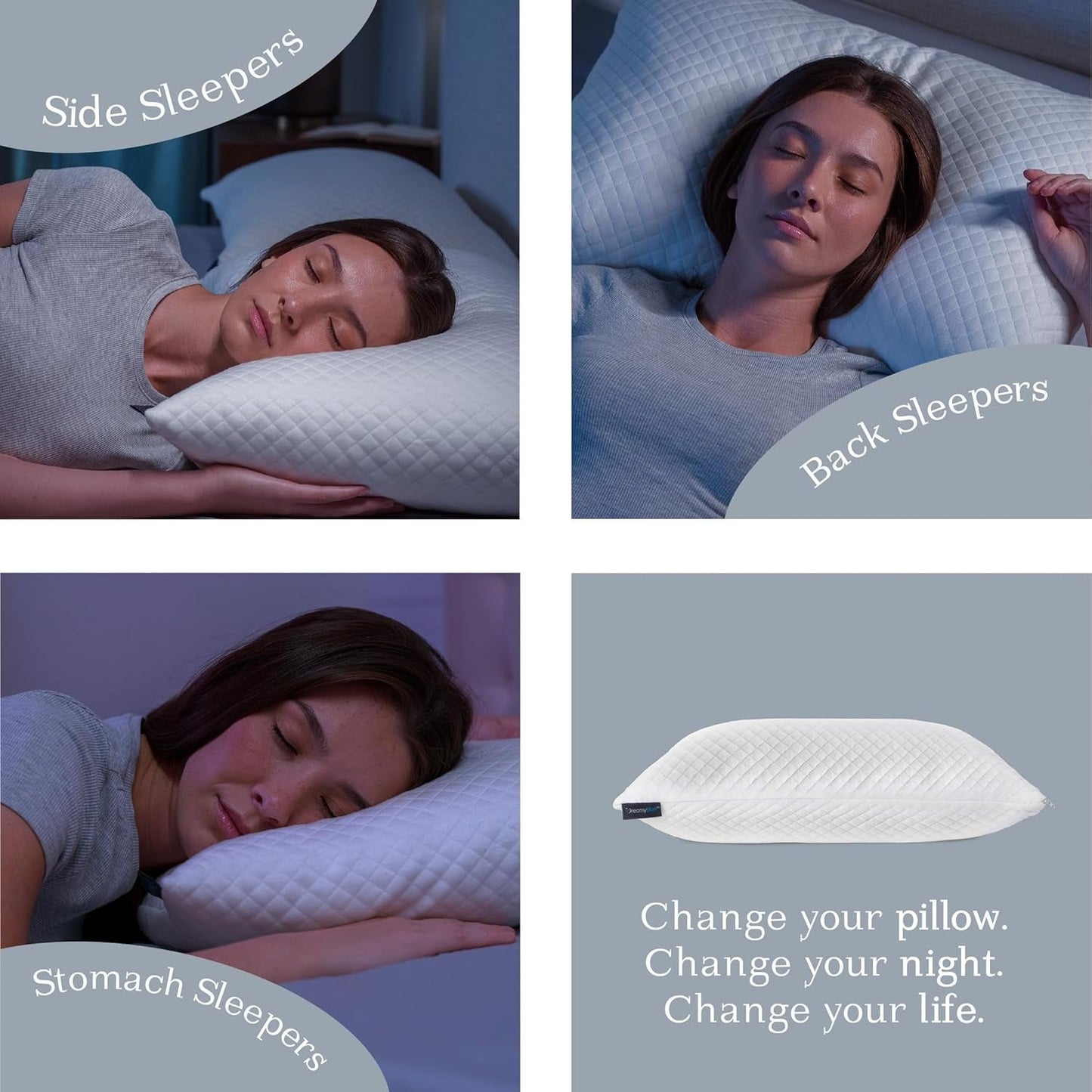 Dreamyblue Almohada para Dormir Premium - Relleno de Espuma viscoelástica Triturada [Loft Ajustable] Funda de Viscosa de bambú Lavable - para costados, Espalda y Barriga Deslizables - Almohadas estándar Naty Shop
