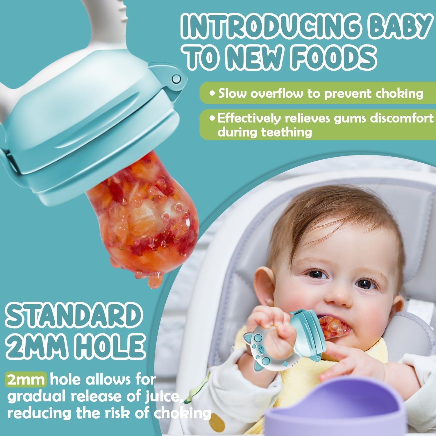 Chupetes de Frutas para Bebé, Pack de 2 Chupetes de Frutas para Bebés de 3 Meses en adelante Versión Mejorada 2023, Chupetes Rellenables, Chupetes de Gachas, Chupetes de Frutas para Bebés, Sin BPA, 8 Tetinas de Silicona en 3 Tamaños