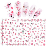 JMEOWIO Nagelsticker Frühling Blume 9 Blatt Nagelaufkleber Selbstklebend Rosa Blüte Nail Art Sticker Decoración Nageldesign Zubehör