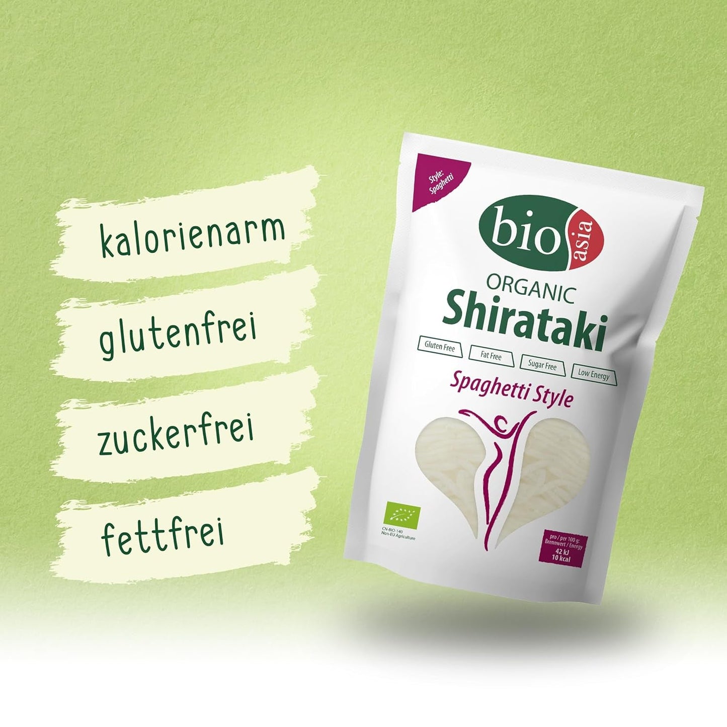 Bioasia Bio Shirataki Spaghetti – Nudeln aus aus Bio-Konjakmehl – ​​​​Mit niedrigem Kaloriengehalt – Zucker-, fett- und glutenfree (1 x 270 g)