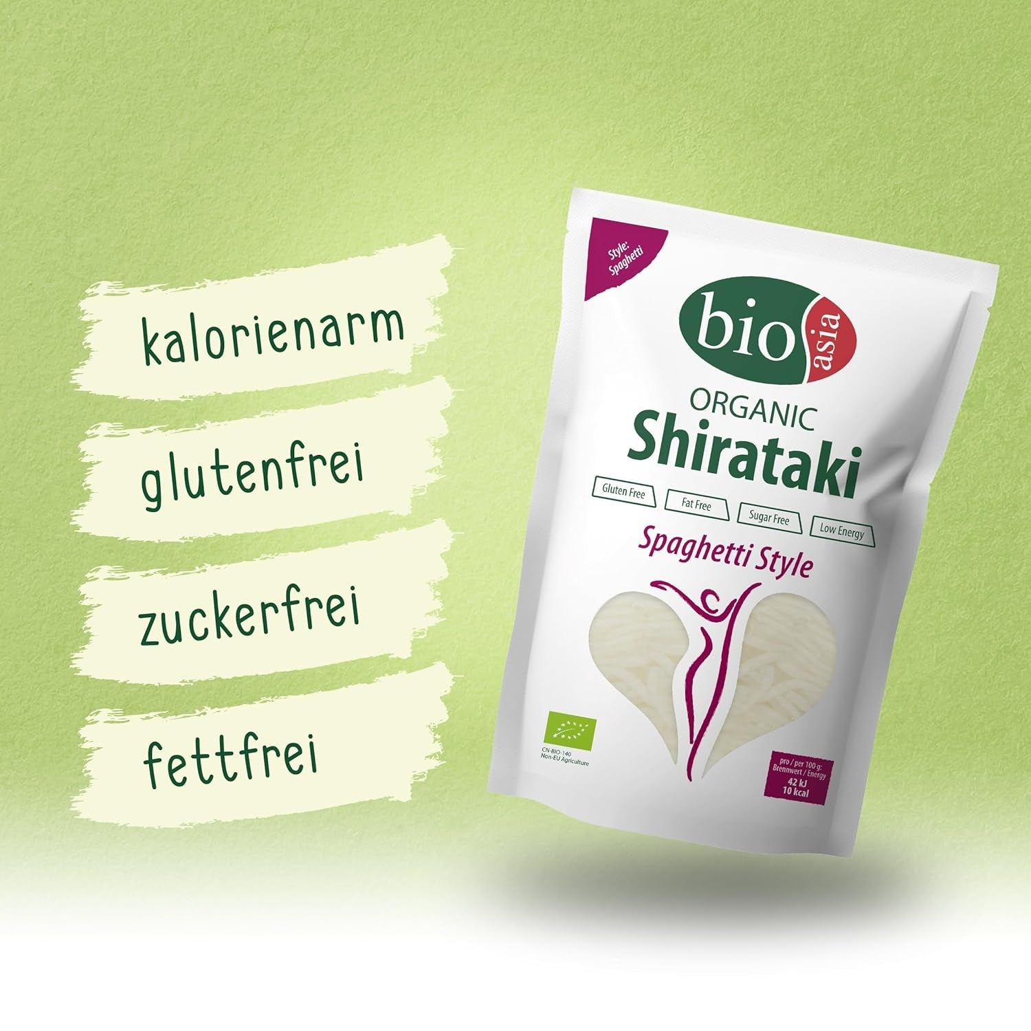 Bioasia Bio Shirataki Spaghetti – Nudeln aus aus Bio-Konjakmehl – ​​​​Mit niedrigem Kaloriengehalt – Zucker-, fett- und glutenfree (1 x 270 g)