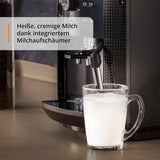 KRUPS Cafetera espresso automática Arabica Picto, diseño compacto, fácil de usar, control giratorio ajustable intuitivo, espumador de leche, función 2 tazas, cafetera espresso, negra, EA810870