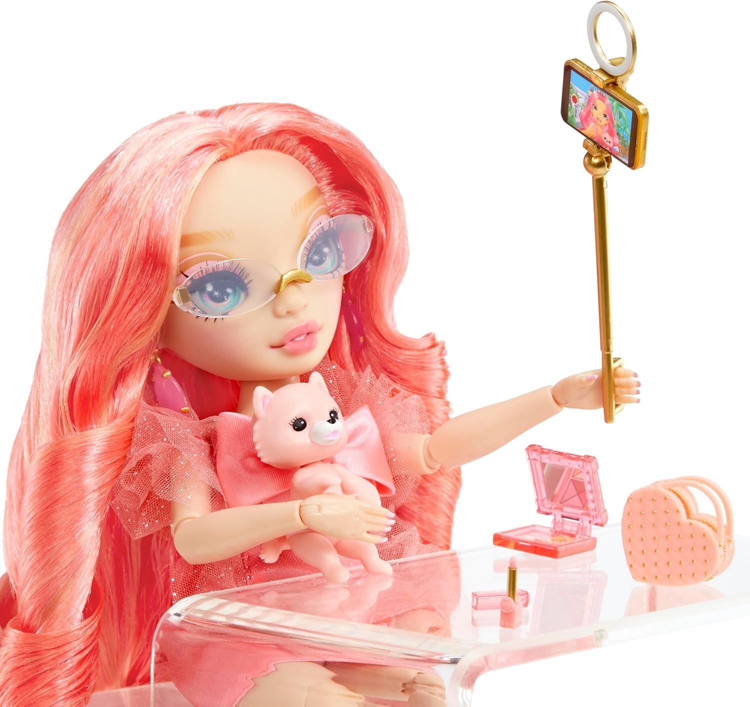 Rainbow High Fashion Doll - Pinkly Paige - Muñeca de moda rosa con un traje de moda - con gafas y más de 10 coloridos accesorios de juego - Ideal para coleccionistas y niños de 4 a 12 años