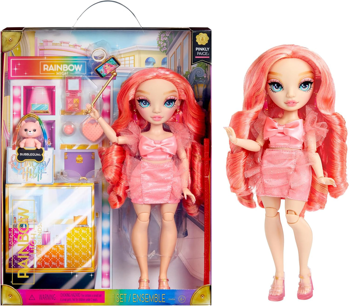 Rainbow High Fashion Doll - Pinkly Paige - Muñeca de moda rosa con un traje de moda - con gafas y más de 10 coloridos accesorios de juego - Ideal para coleccionistas y niños de 4 a 12 años