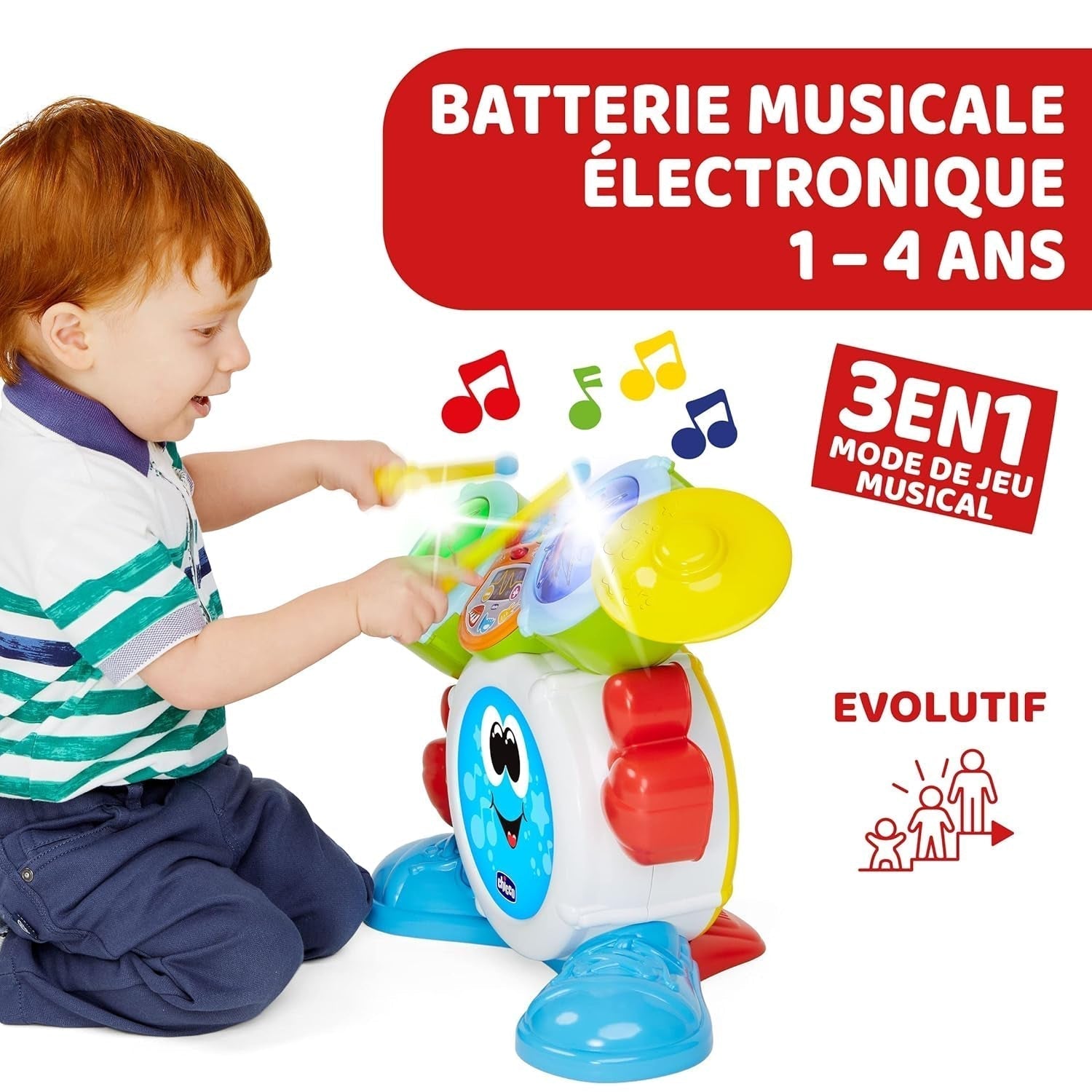 Chicco 00009820100000 Mi First Batería con Luces y Sonidos, 3 Modos de Juego Instrumento Musical con Batería para Niños, Multicolor, Grande Jucarii Bebe Naty Shop