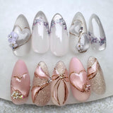 Moonglow Uñas Postizas Magnéticas Cortas, Rosa Almendra Rojo Degradado Brillo Ojo de Gato con Pegamento, Rosa Rojo Ombre Brillo Fototerapia Uñas Artificiales para Mujeres y Niñas