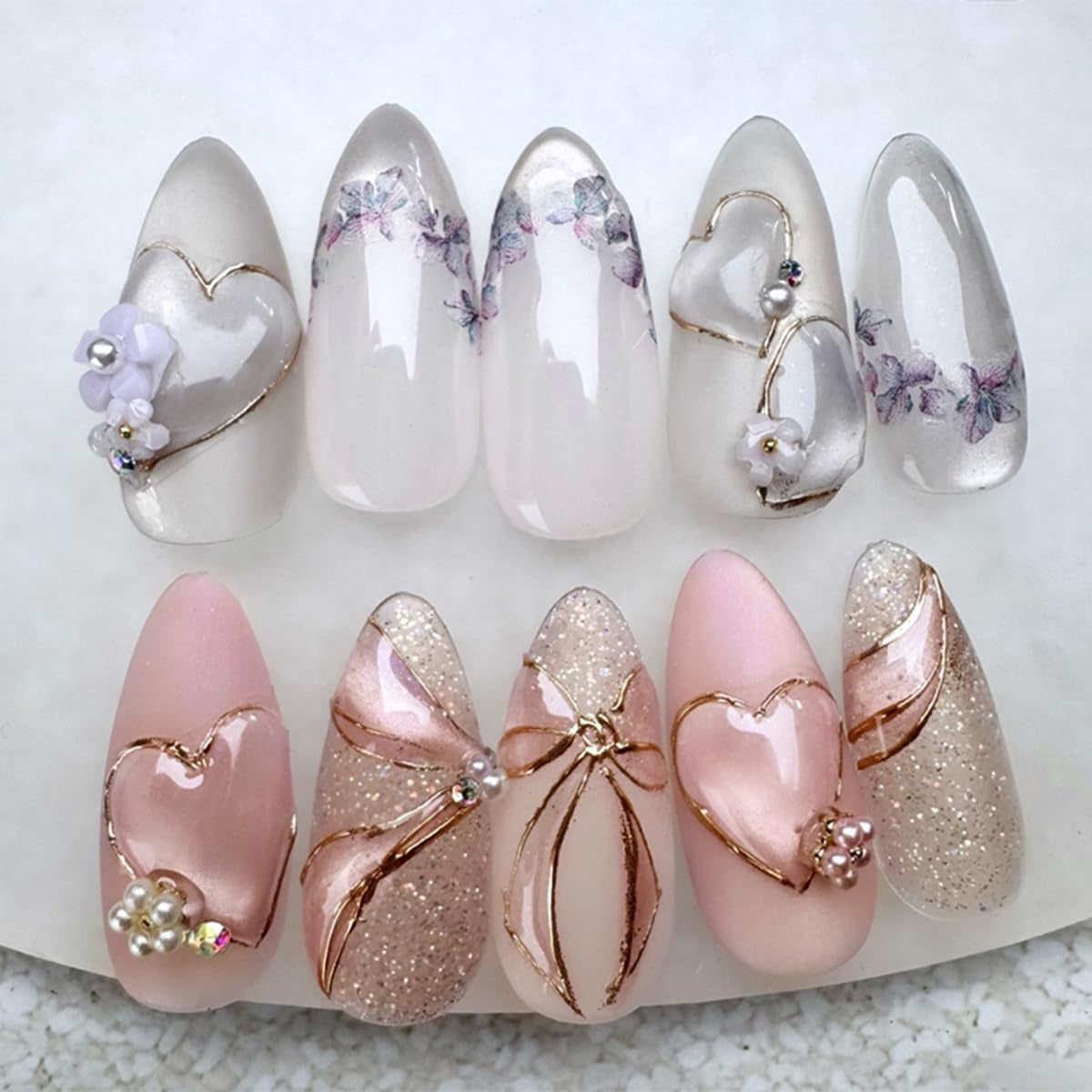 Moonglow Uñas Postizas Magnéticas Cortas, Rosa Almendra Rojo Degradado Brillo Ojo de Gato con Pegamento, Rosa Rojo Ombre Brillo Fototerapia Uñas Artificiales para Mujeres y Niñas