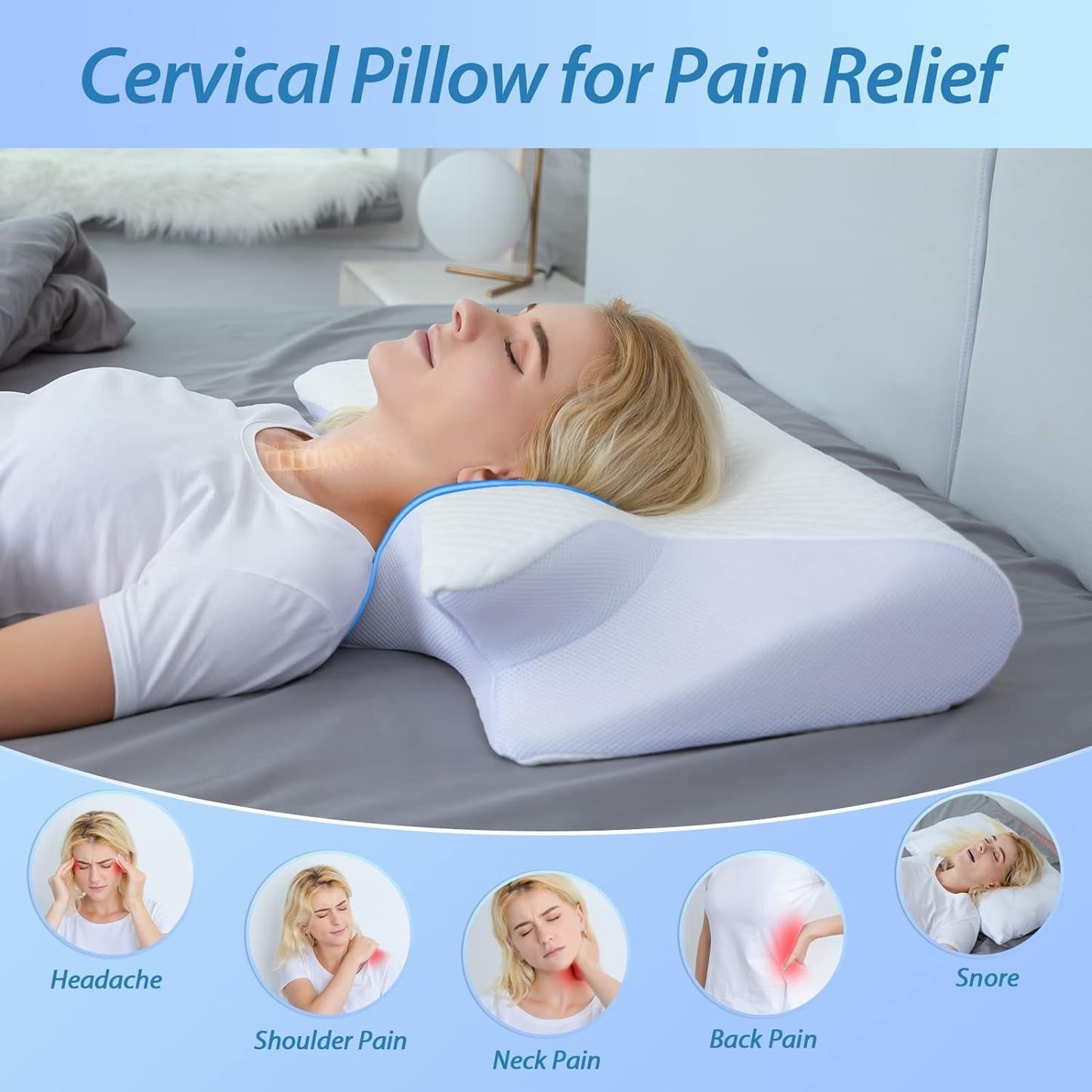 HOMCA Almohada Cervical Almohada Ortopédica Almohada Viscoelástica 2 en 1 Almohada de Soporte para el Cuello Almohada Ergonómica para la Cabeza para Dolores de Espalda, Laterales y Abdominales 60 X 13/11 X 40 cm Naty Shop Almohadas Ortopédicas Cervicales