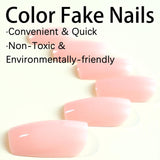 24 piezas de uñas postizas de Color sólido rosa, uñas postizas neutras autoadhesivas, gel suave cuadrado medio para mujeres, uñas postizas con brillo de cobertura completa DIY