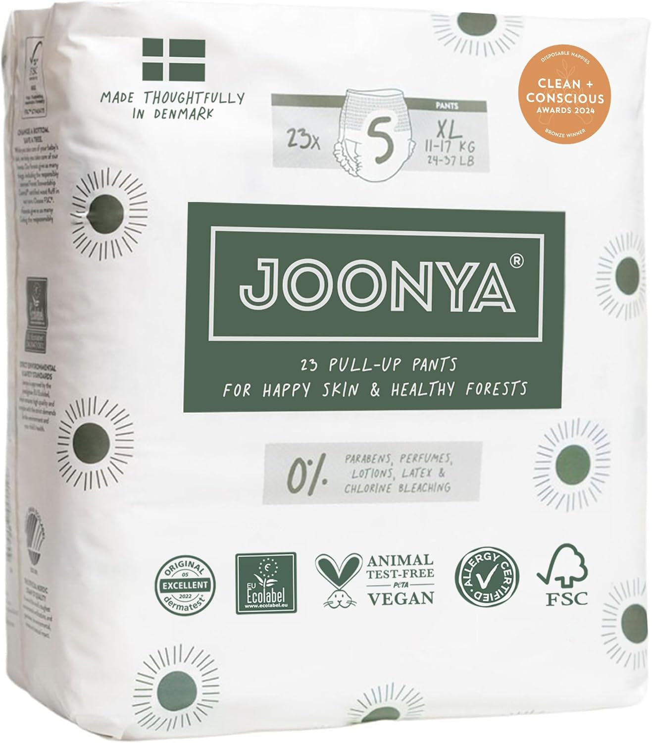 Pañales push-up, talla 4 L (7-12 kg) - 1 bolsa de 25 piezas - Sin sustancias nocivas, ecológicos, ultraplanos, para uso nocturno - Fabricado en Dinamarca