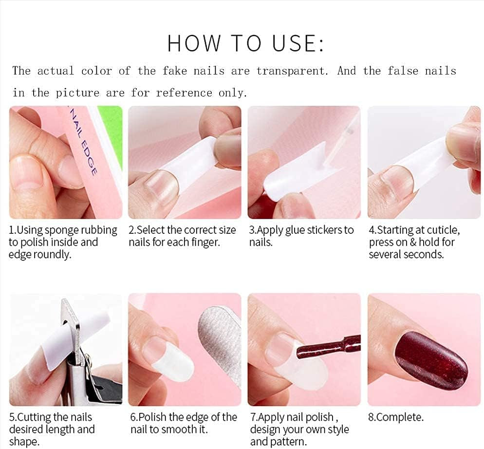 500 puntas de uñas postizas artificiales de acrílico francés natural con caja para mujeres y niñas