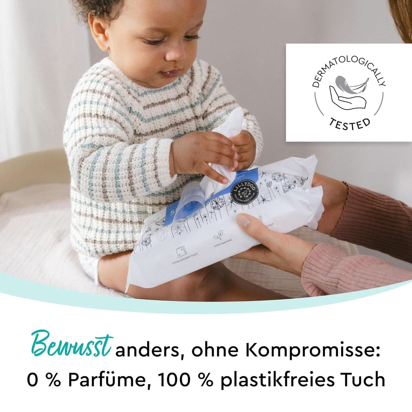 LILLYDOO Feuchte Waschtücher 350 Stück (7 X 50), 100% libre de plástico, Extra Großes Tuch, Ohne Parfüme Naty Shop