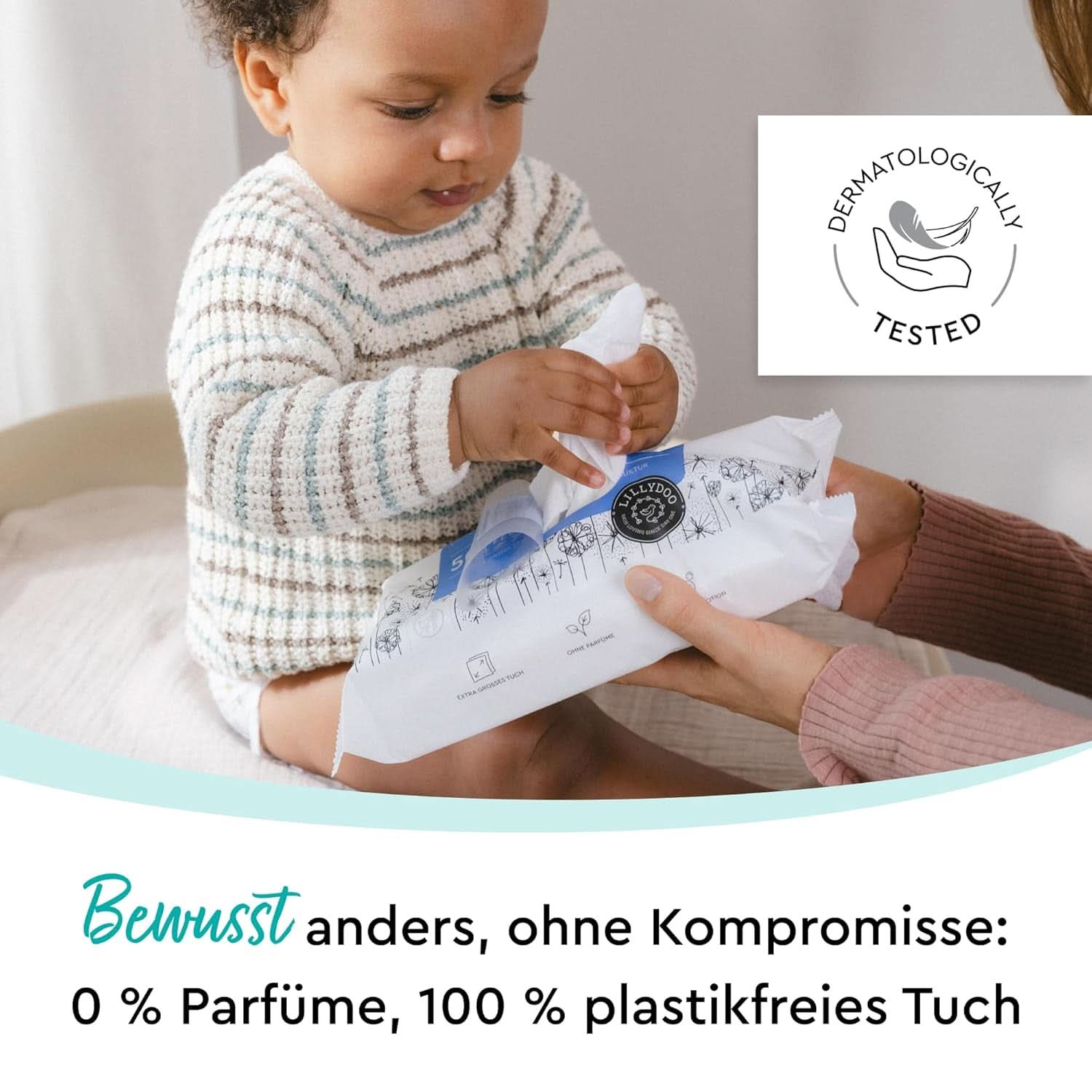 LILLYDOO Feuchte Waschtücher 350 Stück (7 X 50), 100% libre de plástico, Extra Großes Tuch, Ohne Parfüme Naty Shop