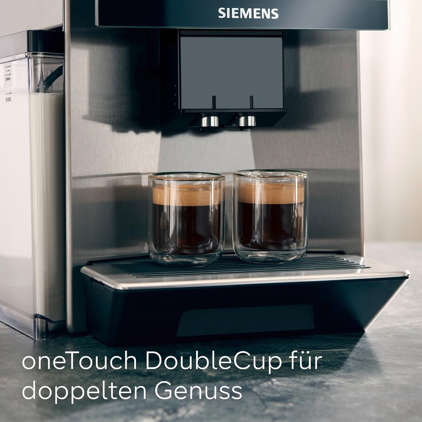 Cafetera espresso automática Siemens EQ900, pantalla grande TFT a color, 2 recipientes de granos, 36 bebidas frías y calientes, café frío, súper silenciosa, función dos tazas, control mediante aplicación, acero inoxidable, TQ907D03