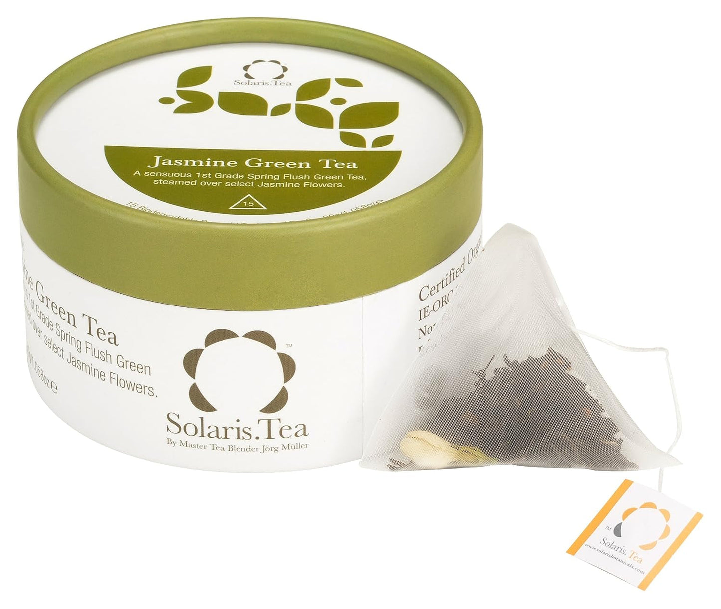 Té verde de jazmín orgánico, 15 bolsitas de té de seda, 1 paquete (1 x 30 g)