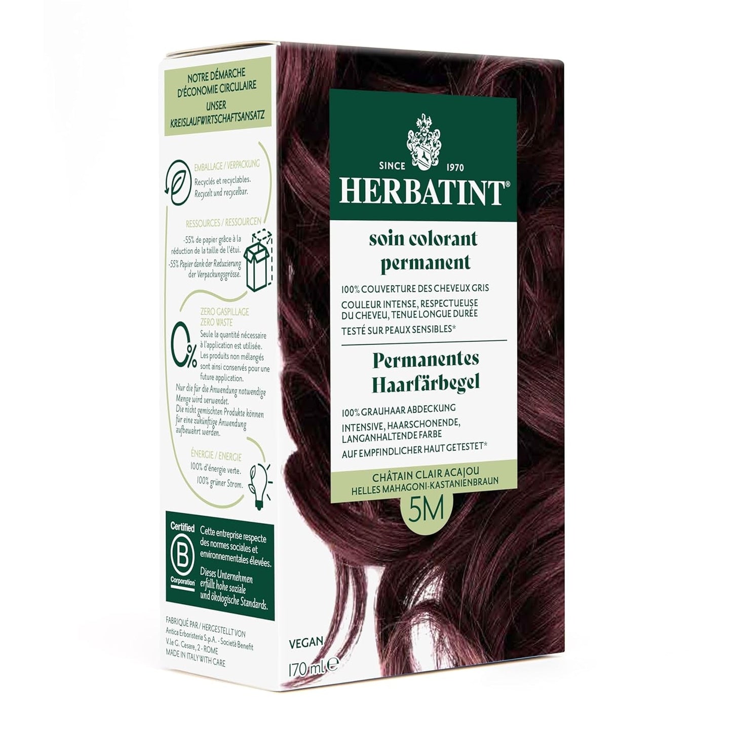 Tinte permanente en gel 6N Rubio oscuro - 170 ml I Sin amonia, 100% de cobertura de las canas I Testado en pieles sensibles, con 8 extractos de plantas Tinte Naty Shop 5M Castaño caoba claro