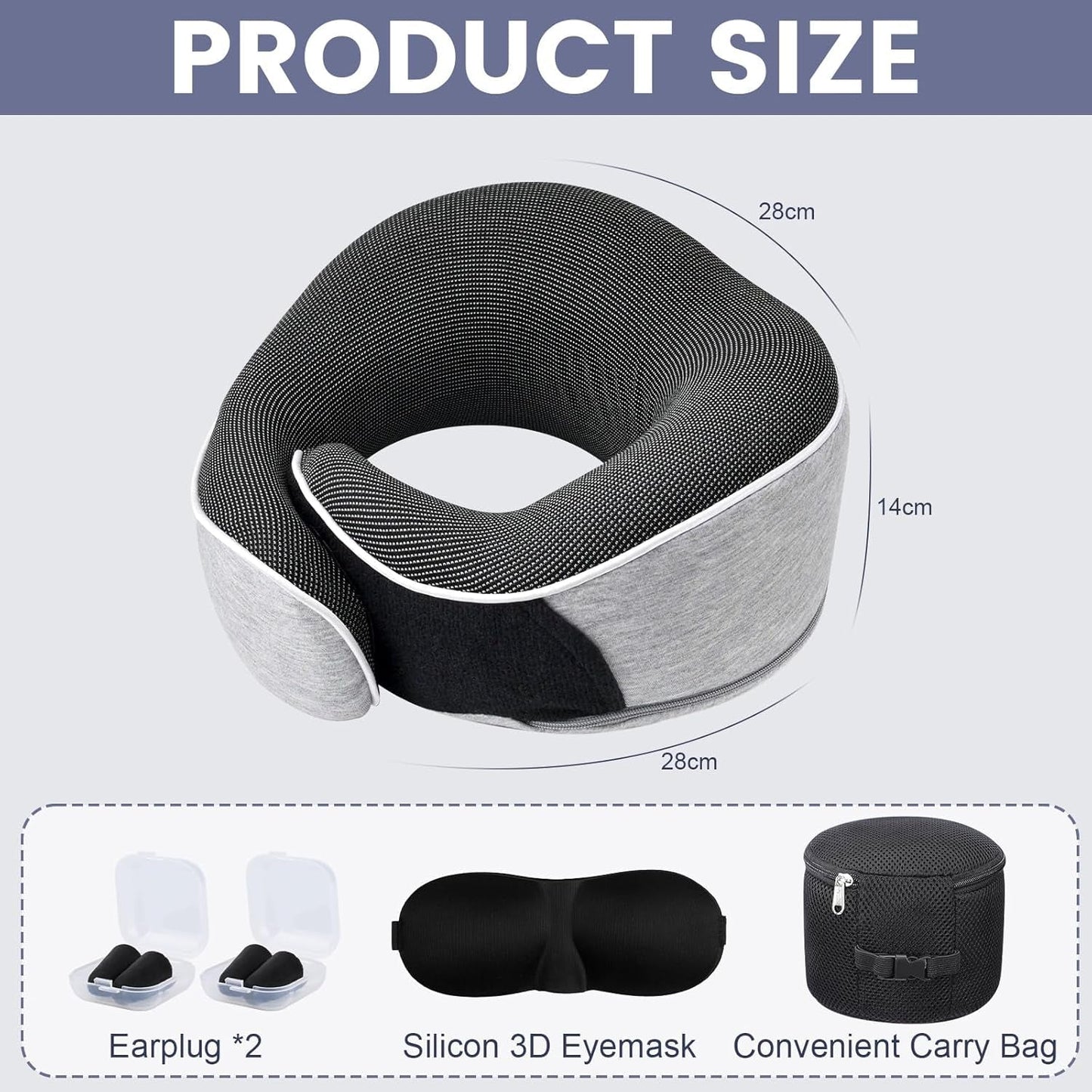 Almohada para el cuello Almohada de viaje de espuma viscoelástica Diseño ergonómico Almohada para el cuello de espuma viscoelástica con máscara para los ojos 2 tapones para los oídos y bolsa de almacenamiento Perfecto para dormir en la carretera cuando viaja Naty Shop Almohadas ortopédicas cervicales