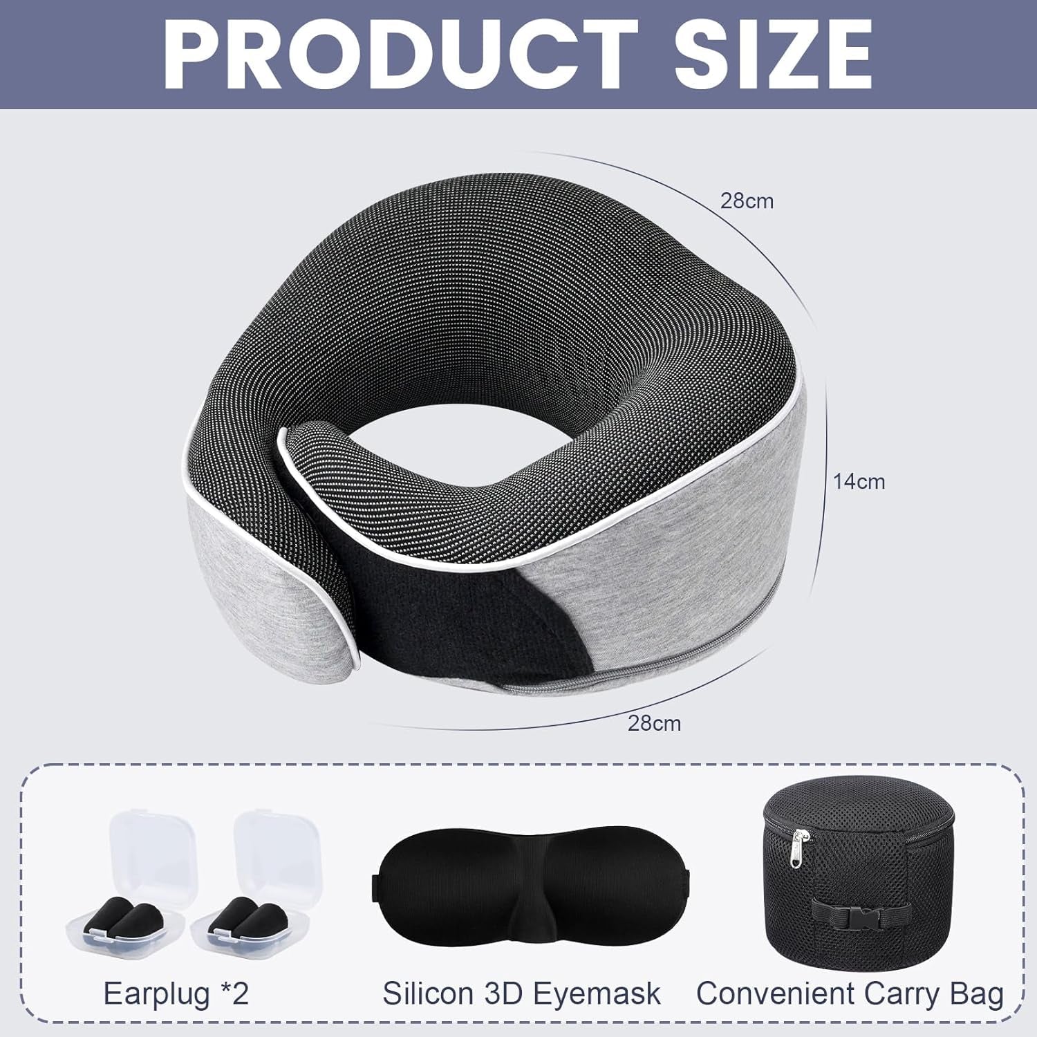 Almohada para el cuello Almohada de viaje de espuma viscoelástica Diseño ergonómico Almohada para el cuello de espuma viscoelástica con máscara para los ojos 2 tapones para los oídos y bolsa de almacenamiento Perfecto para dormir en la carretera cuando viaja Naty Shop Almohadas ortopédicas cervicales