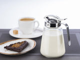 APS 765 Taza universal, taza de vidrio con tapón de rosca de acero inoxidable, taza para servir miel, crema de café u otros líquidos, 8,5 x 12 cm, 13 cm de alto