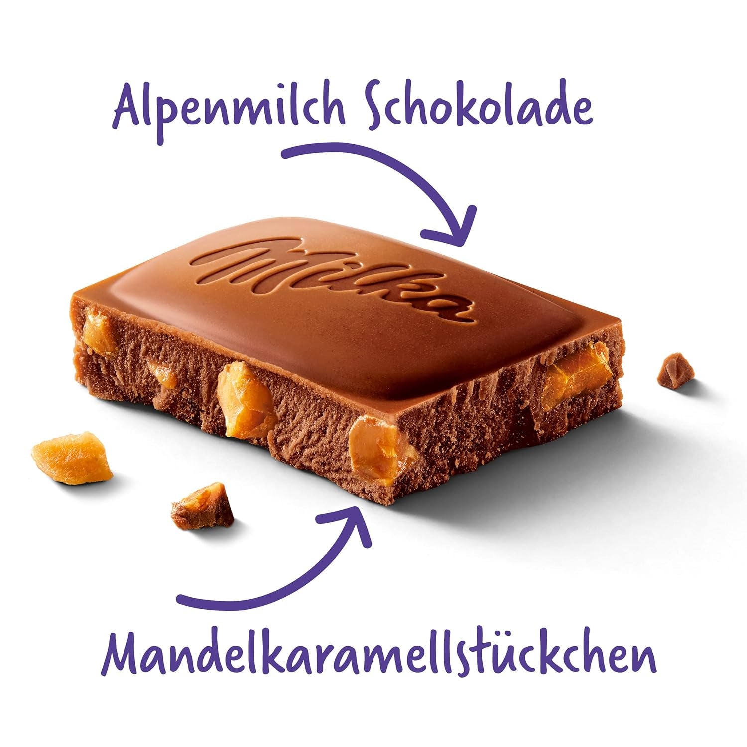 & Daim 1 x 100g I Chocolate con leche alpino I Con trozos de caramelo y almendras I Chocolate con leche 100% alpino I Barra de chocolate con Daim (Pack de 4)