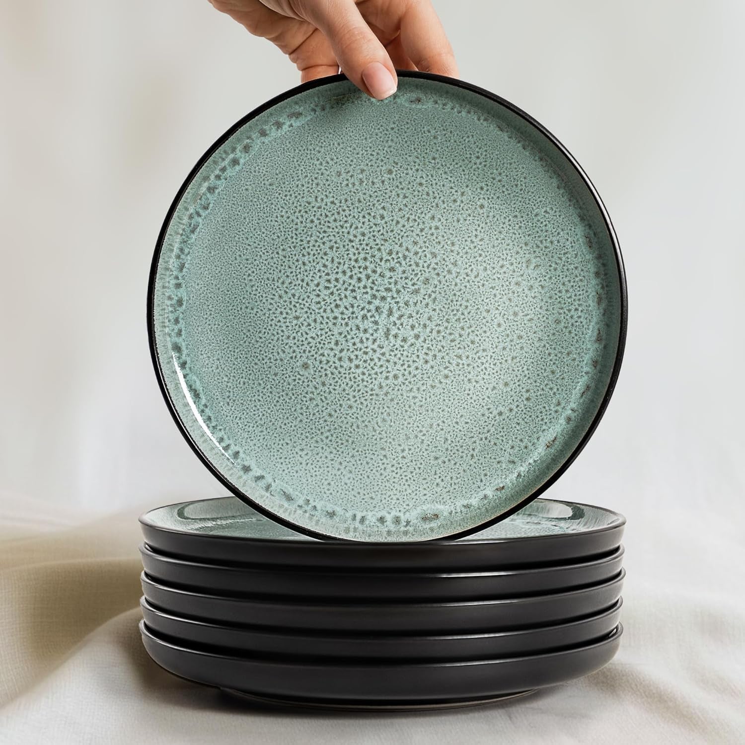 Twinzee Juego de vajilla de gres de 24 piezas para 6 personas - Juego de cuencos y platos - Gres apto para microondas - Colección Riviera